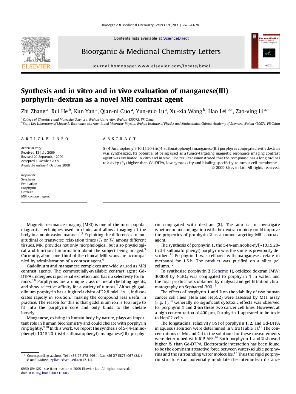 Synthesis and in vitro and in vivo evaluation of manganese(III) porphyrin–dextran as a novel MRI contrast agent