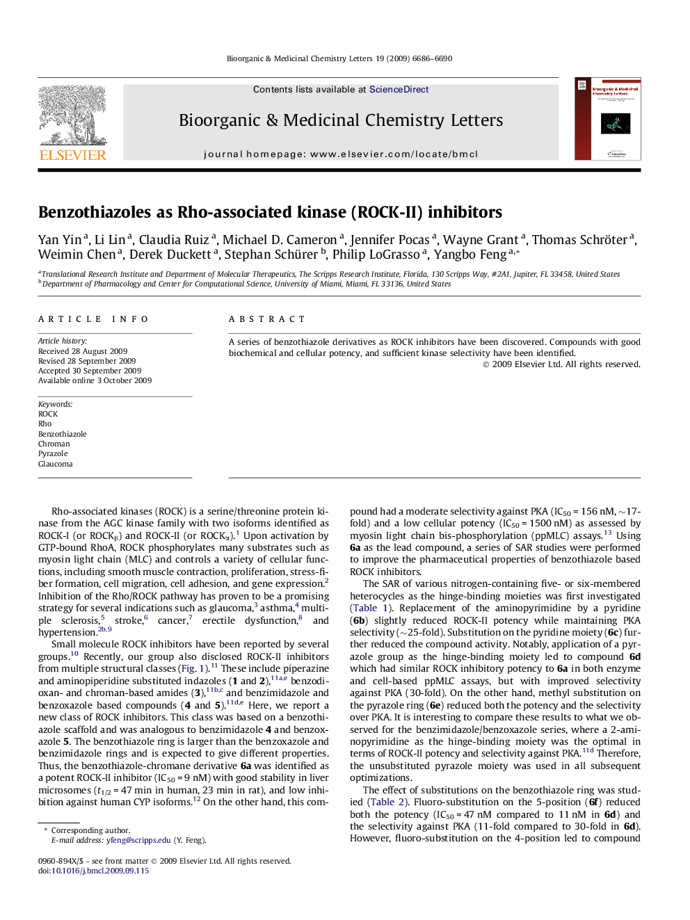 Benzothiazoles as Rho-associated kinase (ROCK-II) inhibitors