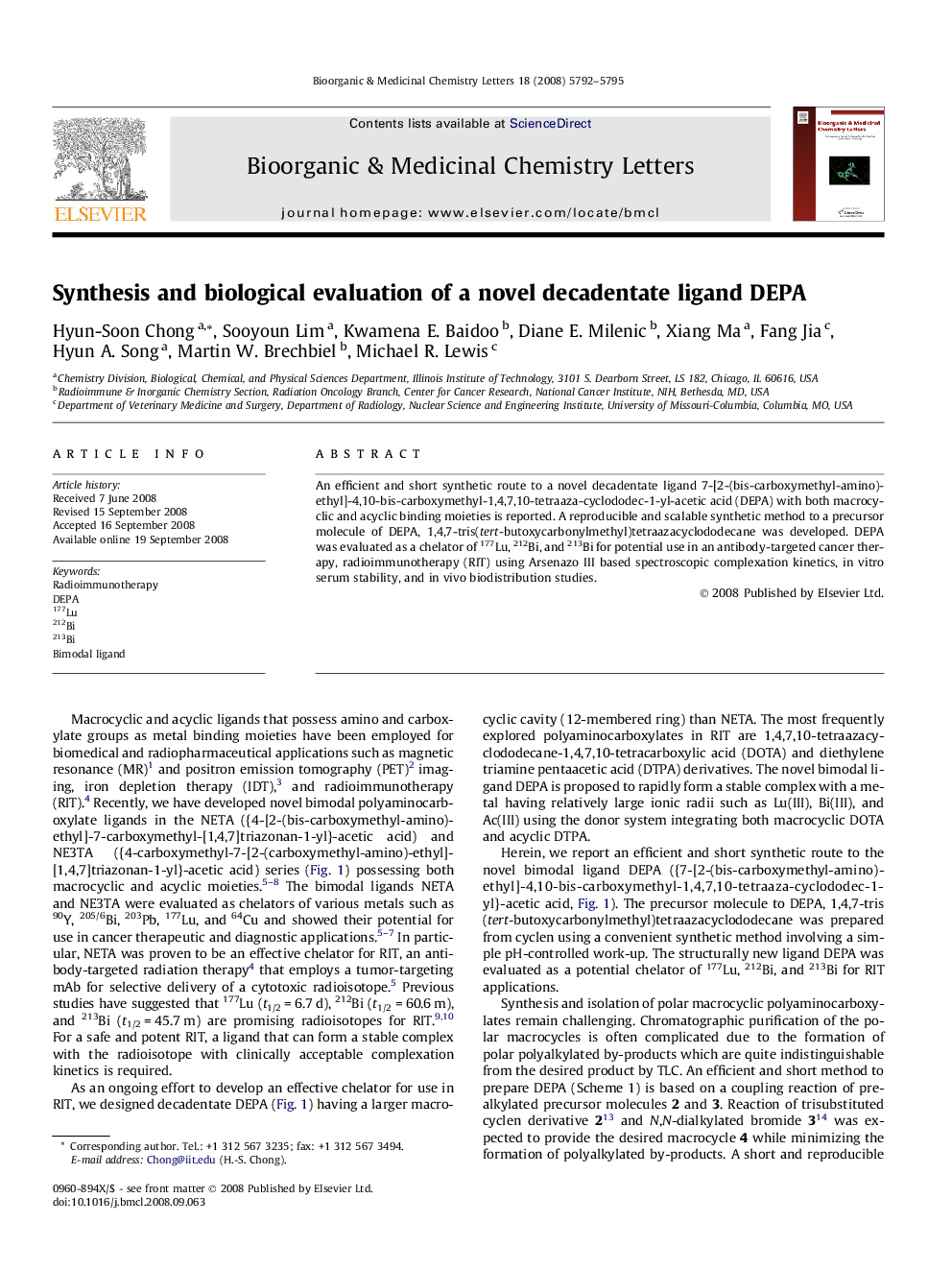 Synthesis and biological evaluation of a novel decadentate ligand DEPA