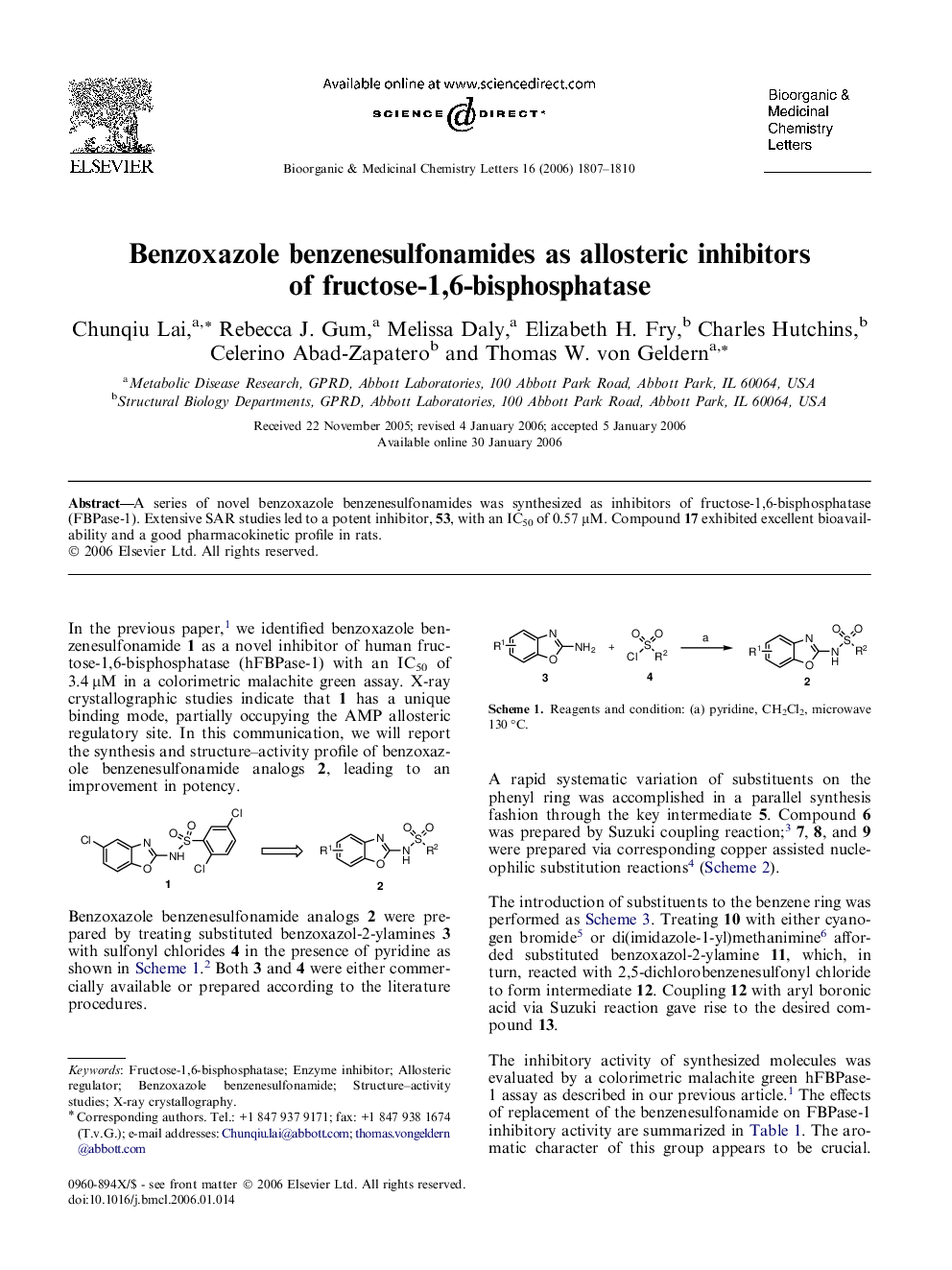 Benzoxazole benzenesulfonamides as allosteric inhibitors of fructose-1,6-bisphosphatase