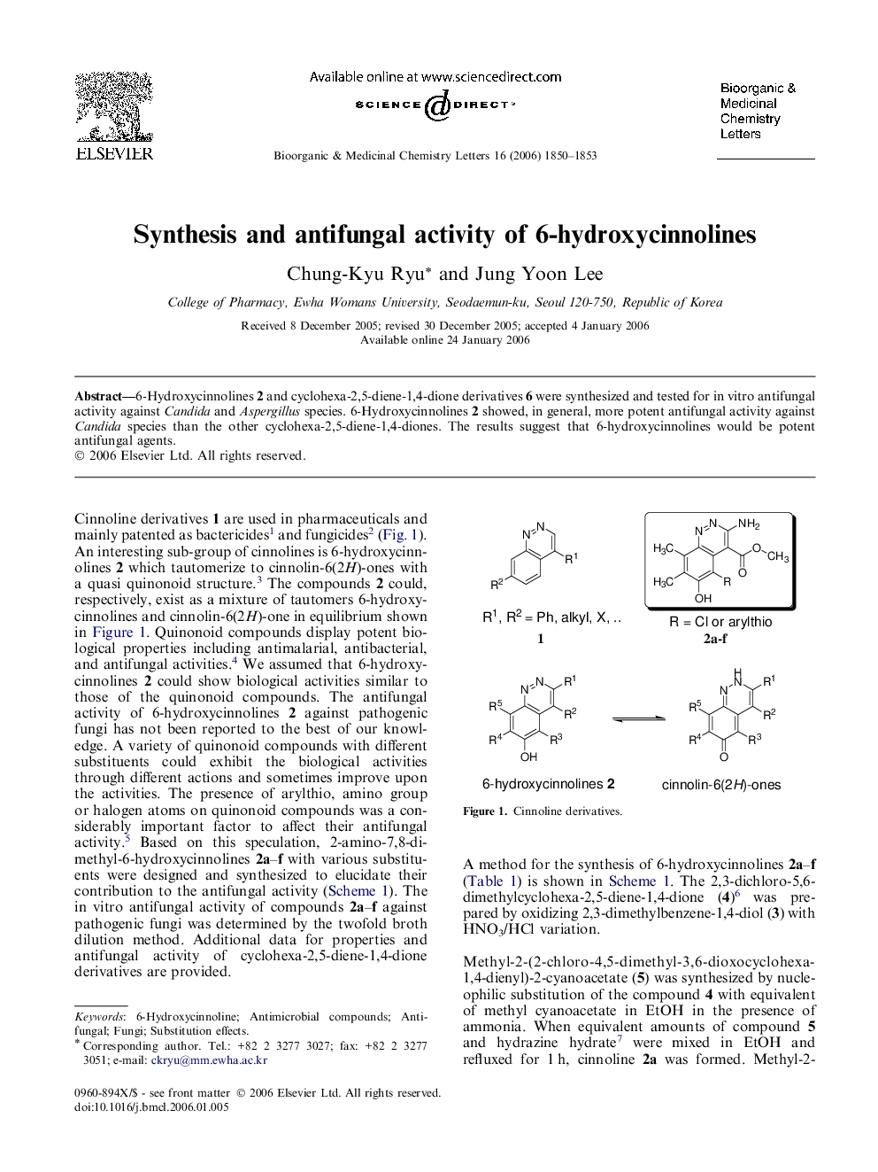 Synthesis and antifungal activity of 6-hydroxycinnolines