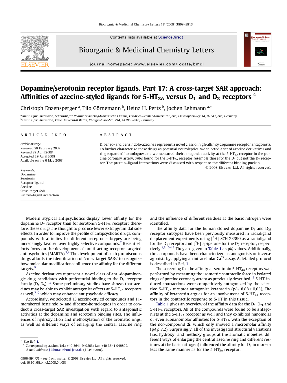Dopamine/serotonin receptor ligands. Part 17: A cross-target SAR approach: Affinities of azecine-styled ligands for 5-HT2A versus D1 and D2 receptors 