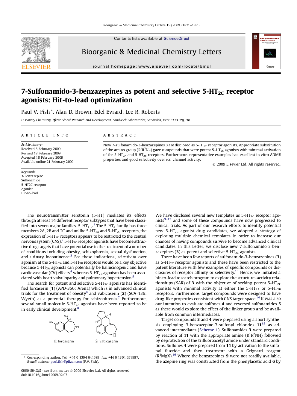 7-Sulfonamido-3-benzazepines as potent and selective 5-HT2C receptor agonists: Hit-to-lead optimization