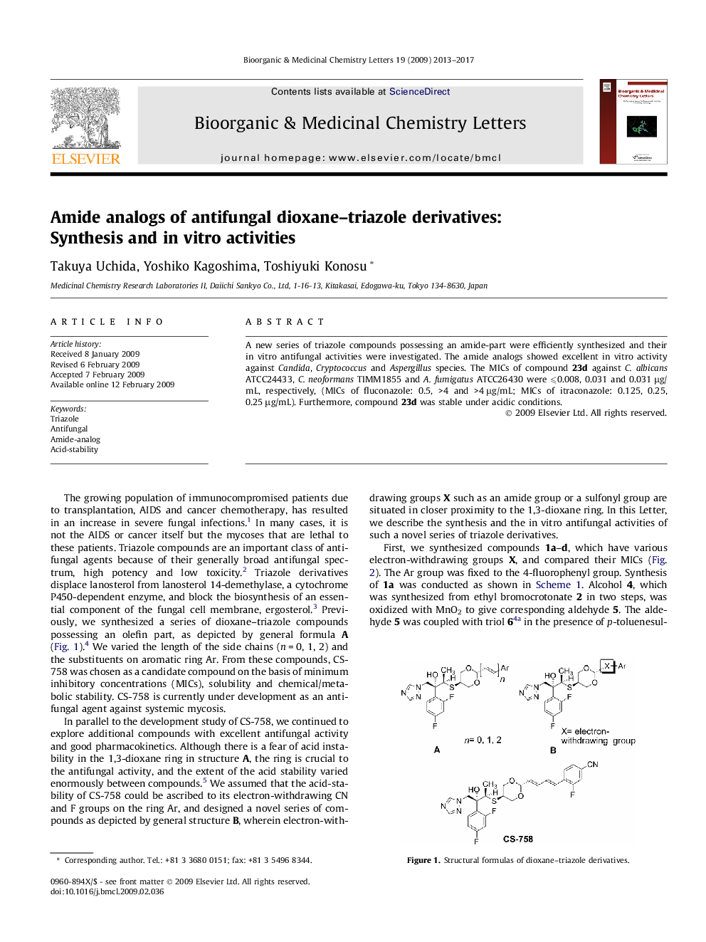 Amide analogs of antifungal dioxane–triazole derivatives: Synthesis and in vitro activities