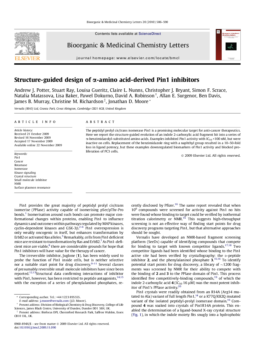 Structure-guided design of α-amino acid-derived Pin1 inhibitors