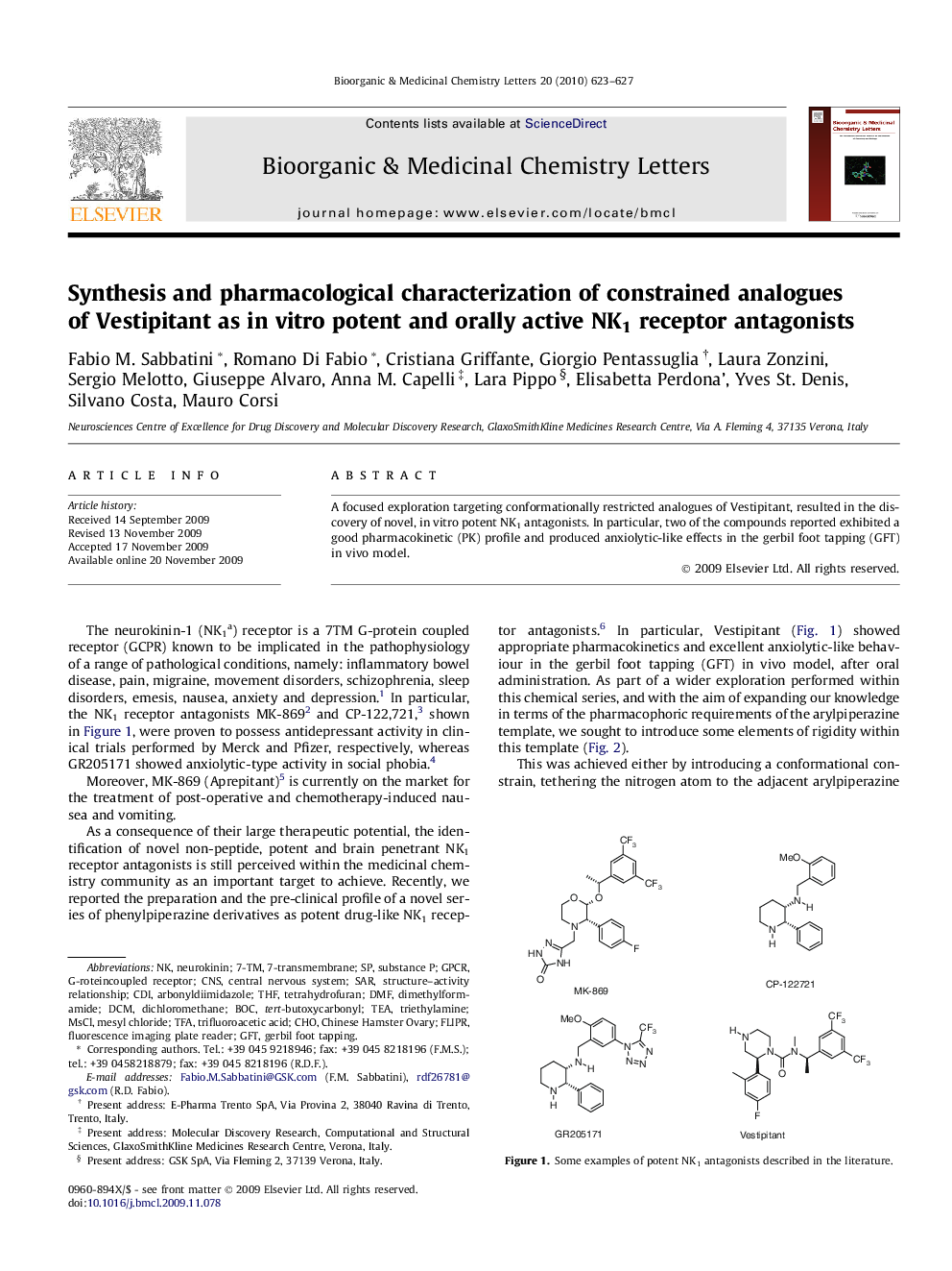 Synthesis and pharmacological characterization of constrained analogues of Vestipitant as in vitro potent and orally active NK1 receptor antagonists