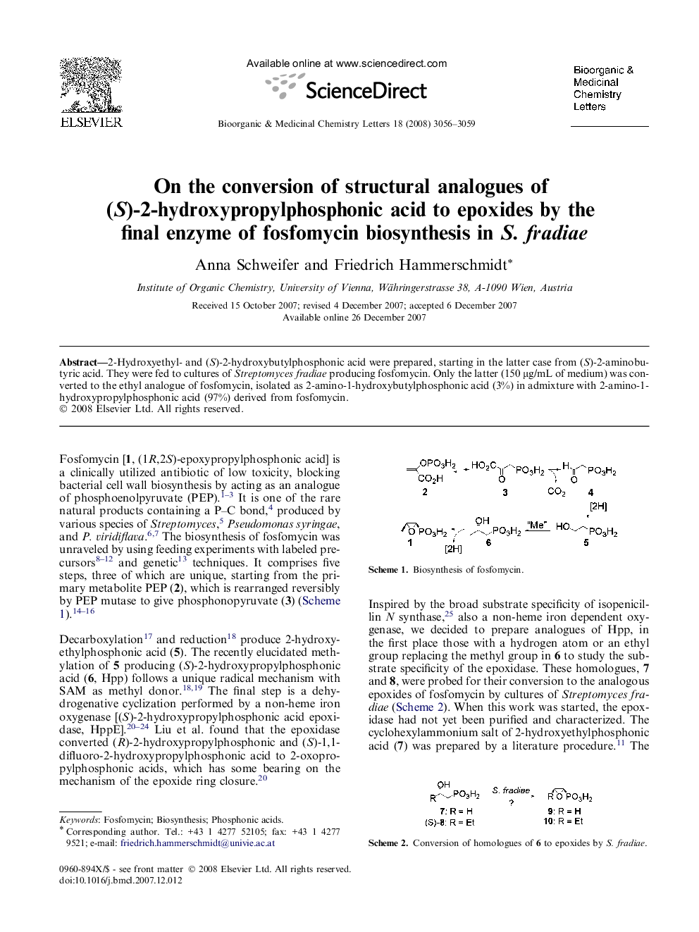 On the conversion of structural analogues of (S)-2-hydroxypropylphosphonic acid to epoxides by the final enzyme of fosfomycin biosynthesis in S. fradiae