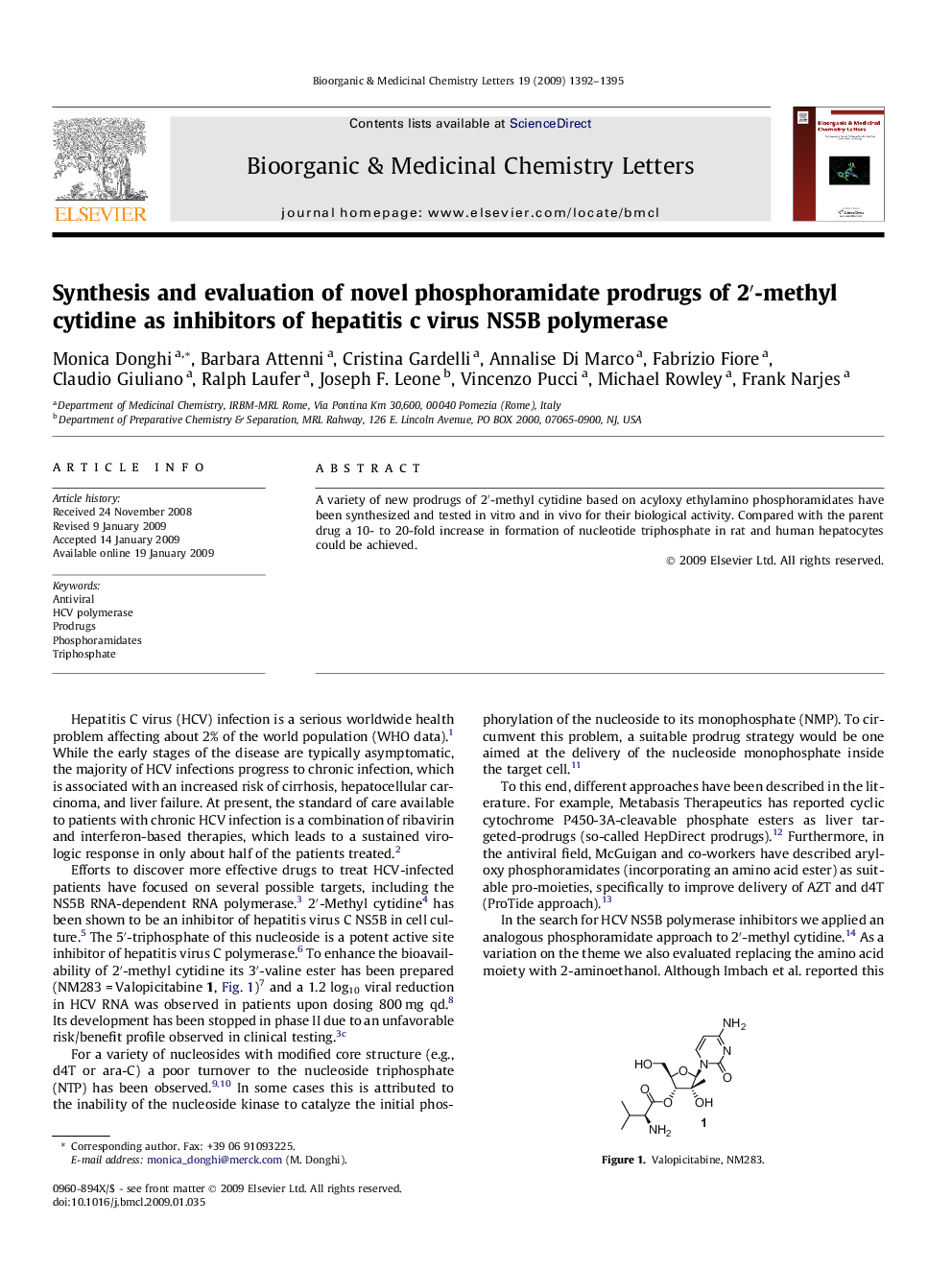 Synthesis and evaluation of novel phosphoramidate prodrugs of 2′-methyl cytidine as inhibitors of hepatitis c virus NS5B polymerase