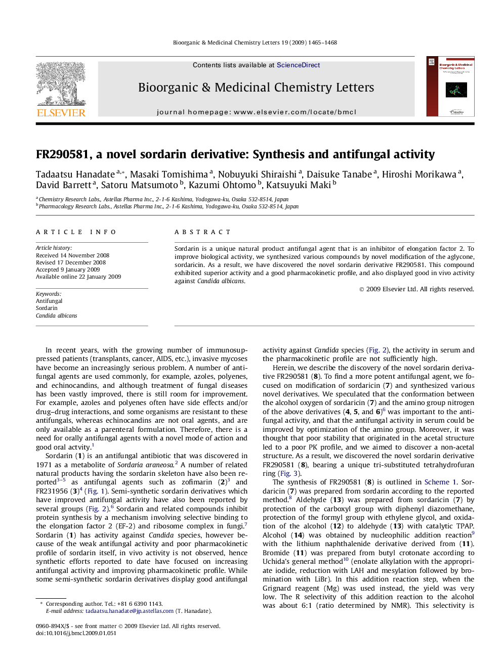 FR290581, a novel sordarin derivative: Synthesis and antifungal activity