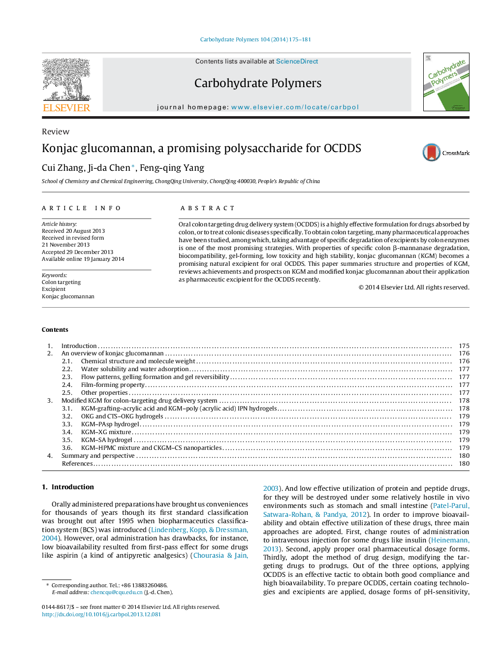 Konjac glucomannan, a promising polysaccharide for OCDDS