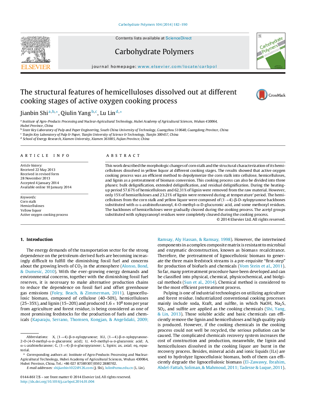 The structural features of hemicelluloses dissolved out at different cooking stages of active oxygen cooking process