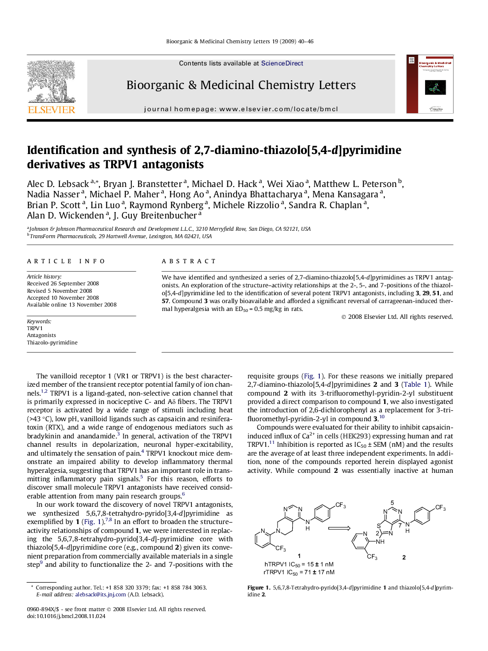 Identification and synthesis of 2,7-diamino-thiazolo[5,4-d]pyrimidine derivatives as TRPV1 antagonists