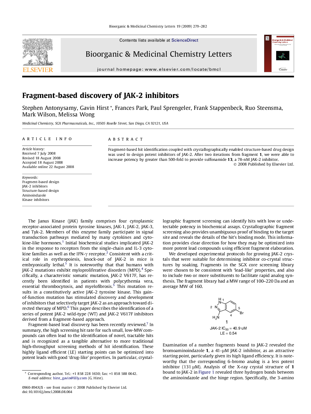 Fragment-based discovery of JAK-2 inhibitors