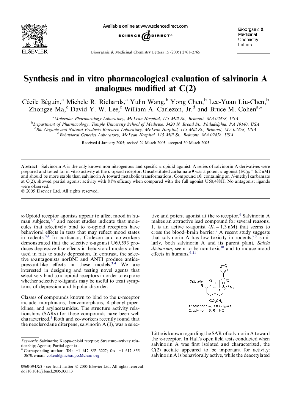 Synthesis and in vitro pharmacological evaluation of salvinorin A analogues modified at C(2)