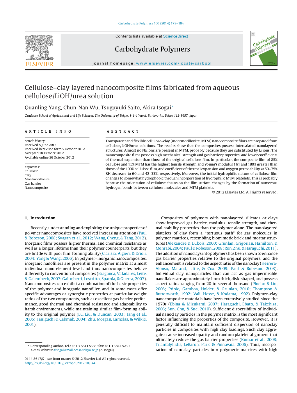 Cellulose–clay layered nanocomposite films fabricated from aqueous cellulose/LiOH/urea solution