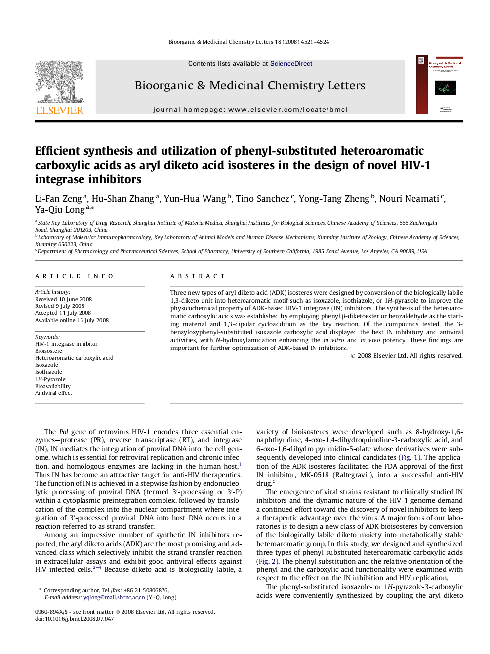 Efficient synthesis and utilization of phenyl-substituted heteroaromatic carboxylic acids as aryl diketo acid isosteres in the design of novel HIV-1 integrase inhibitors