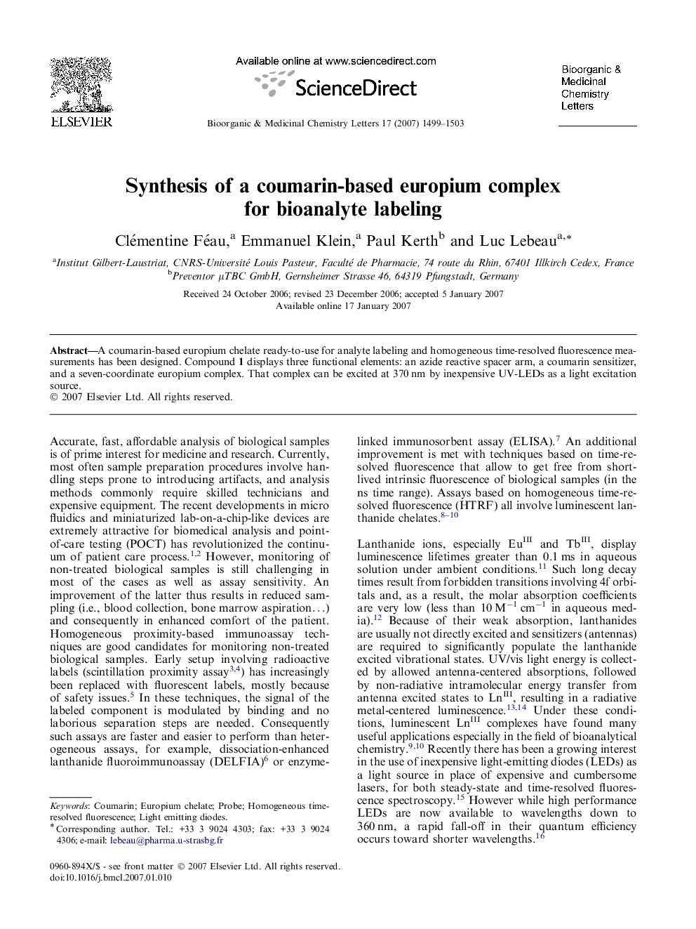 Synthesis of a coumarin-based europium complex for bioanalyte labeling