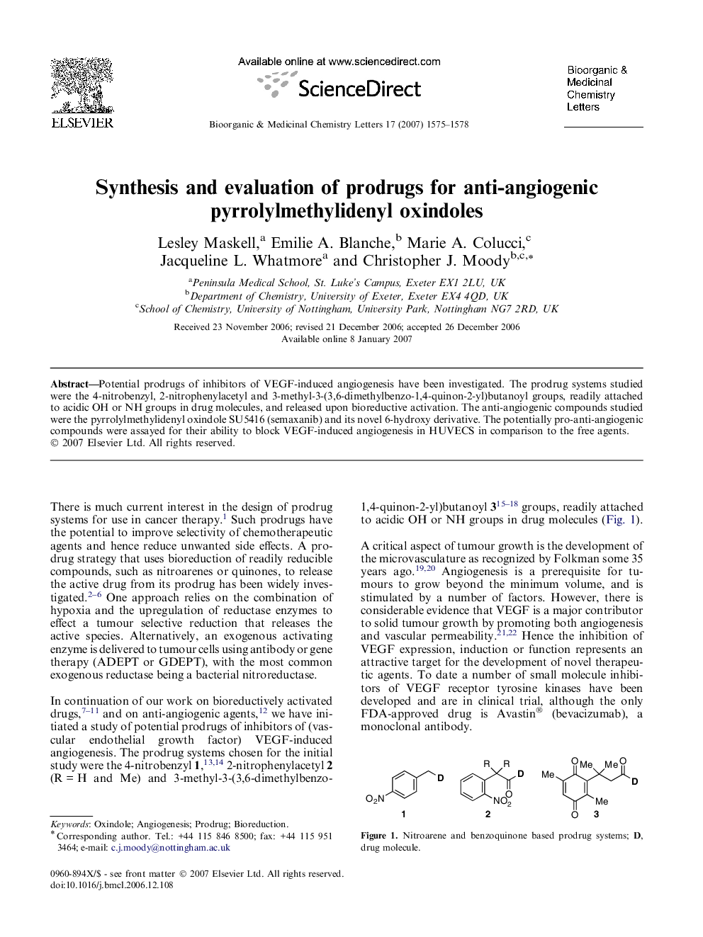 Synthesis and evaluation of prodrugs for anti-angiogenic pyrrolylmethylidenyl oxindoles