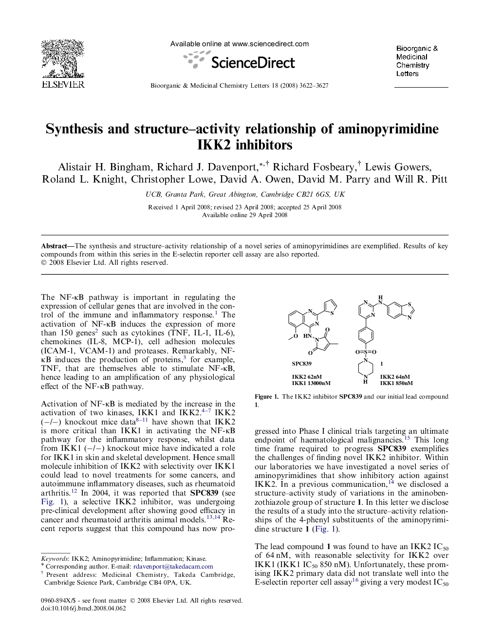 Synthesis and structure–activity relationship of aminopyrimidine IKK2 inhibitors