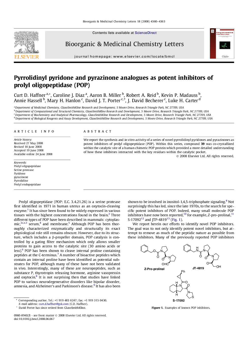Pyrrolidinyl pyridone and pyrazinone analogues as potent inhibitors of prolyl oligopeptidase (POP)