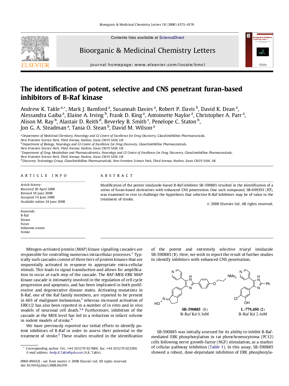 The identification of potent, selective and CNS penetrant furan-based inhibitors of B-Raf kinase