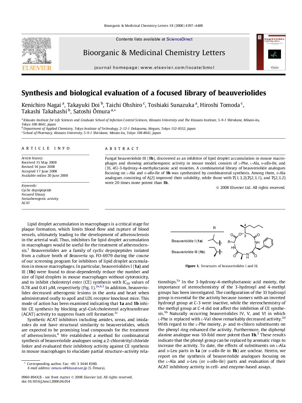 Synthesis and biological evaluation of a focused library of beauveriolides