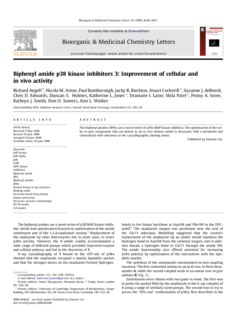 Biphenyl amide p38 kinase inhibitors 3: Improvement of cellular and in vivo activity