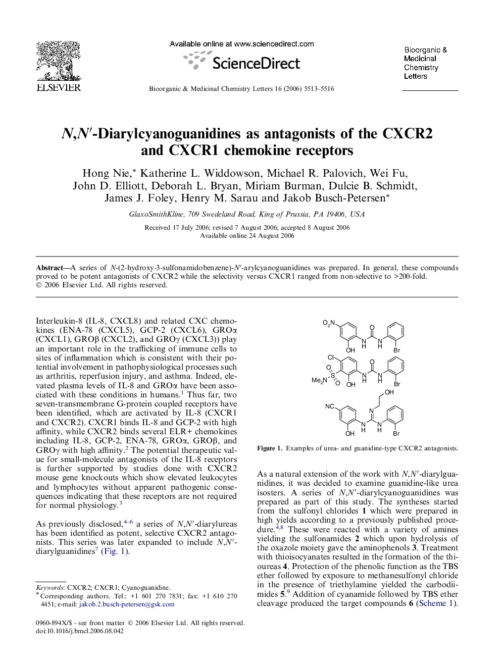 N,N′-Diarylcyanoguanidines as antagonists of the CXCR2 and CXCR1 chemokine receptors