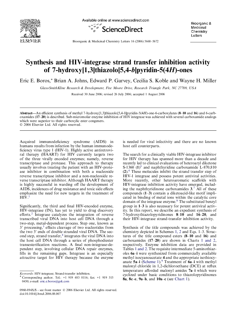 Synthesis and HIV-integrase strand transfer inhibition activity of 7-hydroxy[1,3]thiazolo[5,4-b]pyridin-5(4H)-ones