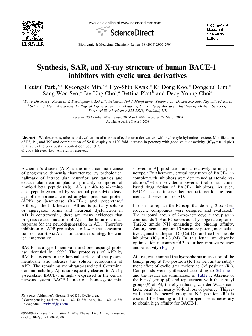 Synthesis, SAR, and X-ray structure of human BACE-1 inhibitors with cyclic urea derivatives