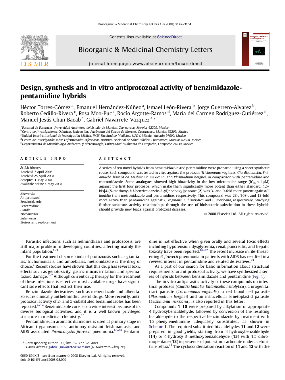 Design, synthesis and in vitro antiprotozoal activity of benzimidazole-pentamidine hybrids