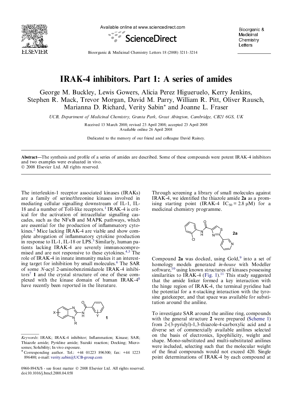 IRAK-4 inhibitors. Part 1: A series of amides