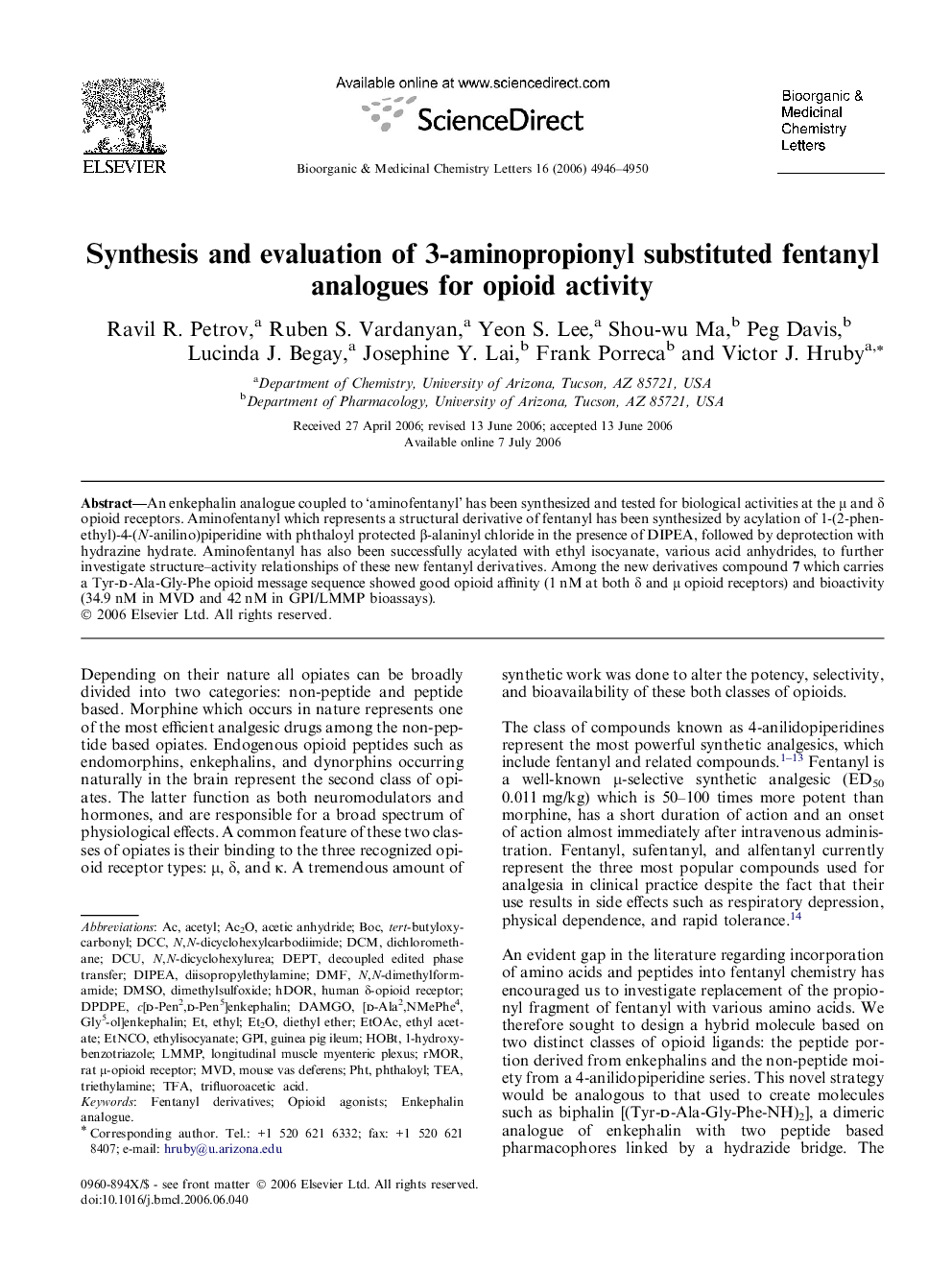 Synthesis and evaluation of 3-aminopropionyl substituted fentanyl analogues for opioid activity