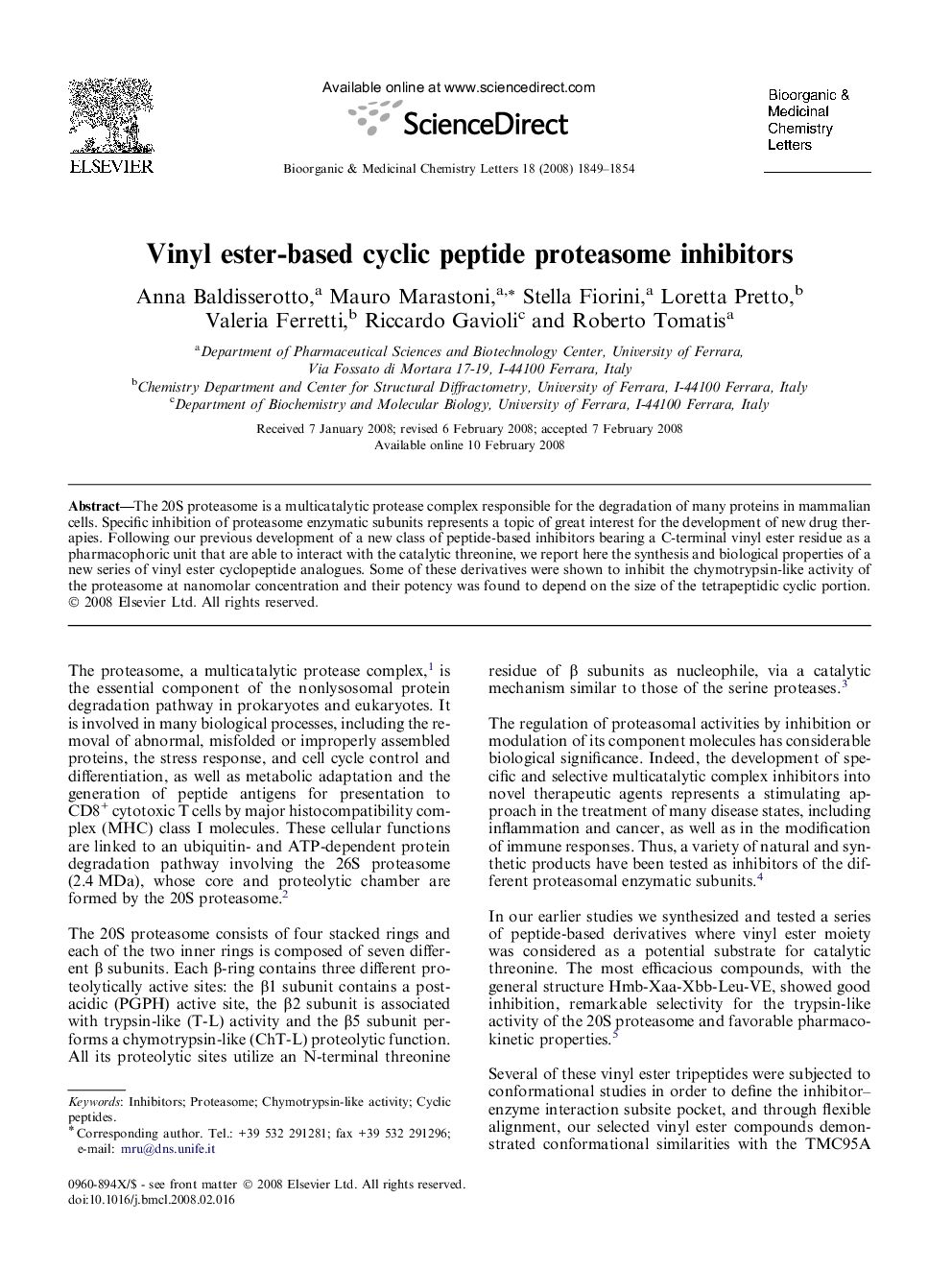 Vinyl ester-based cyclic peptide proteasome inhibitors