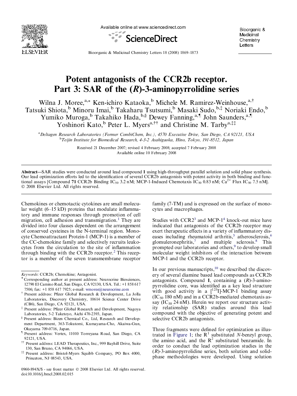 Potent antagonists of the CCR2b receptor. Part 3: SAR of the (R)-3-aminopyrrolidine series