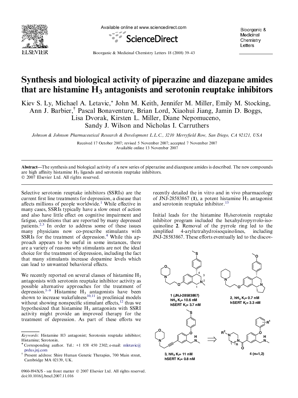 Synthesis and biological activity of piperazine and diazepane amides that are histamine H3 antagonists and serotonin reuptake inhibitors