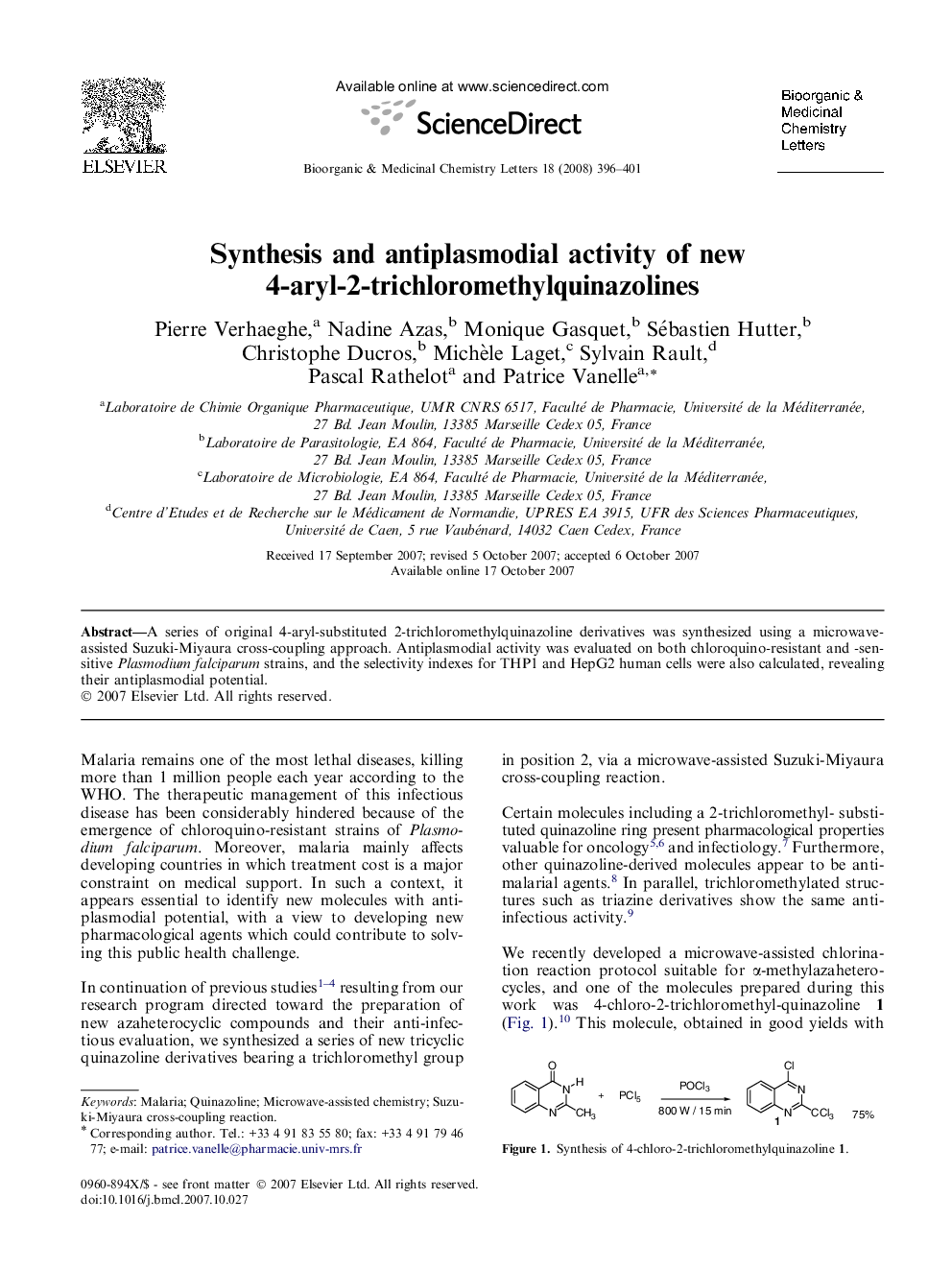 Synthesis and antiplasmodial activity of new 4-aryl-2-trichloromethylquinazolines