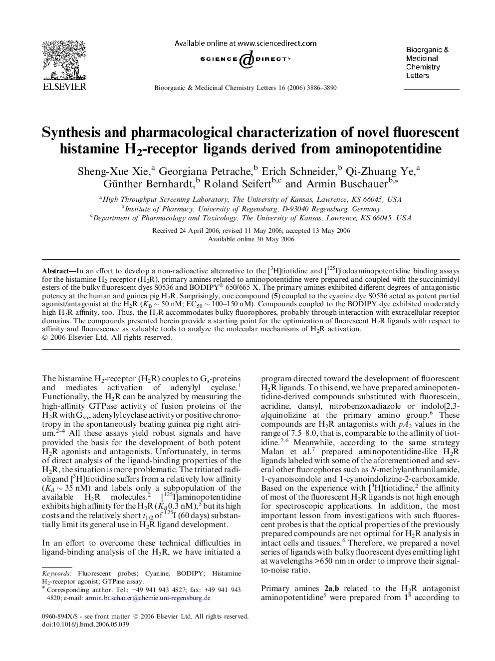 Synthesis and pharmacological characterization of novel fluorescent histamine H2-receptor ligands derived from aminopotentidine