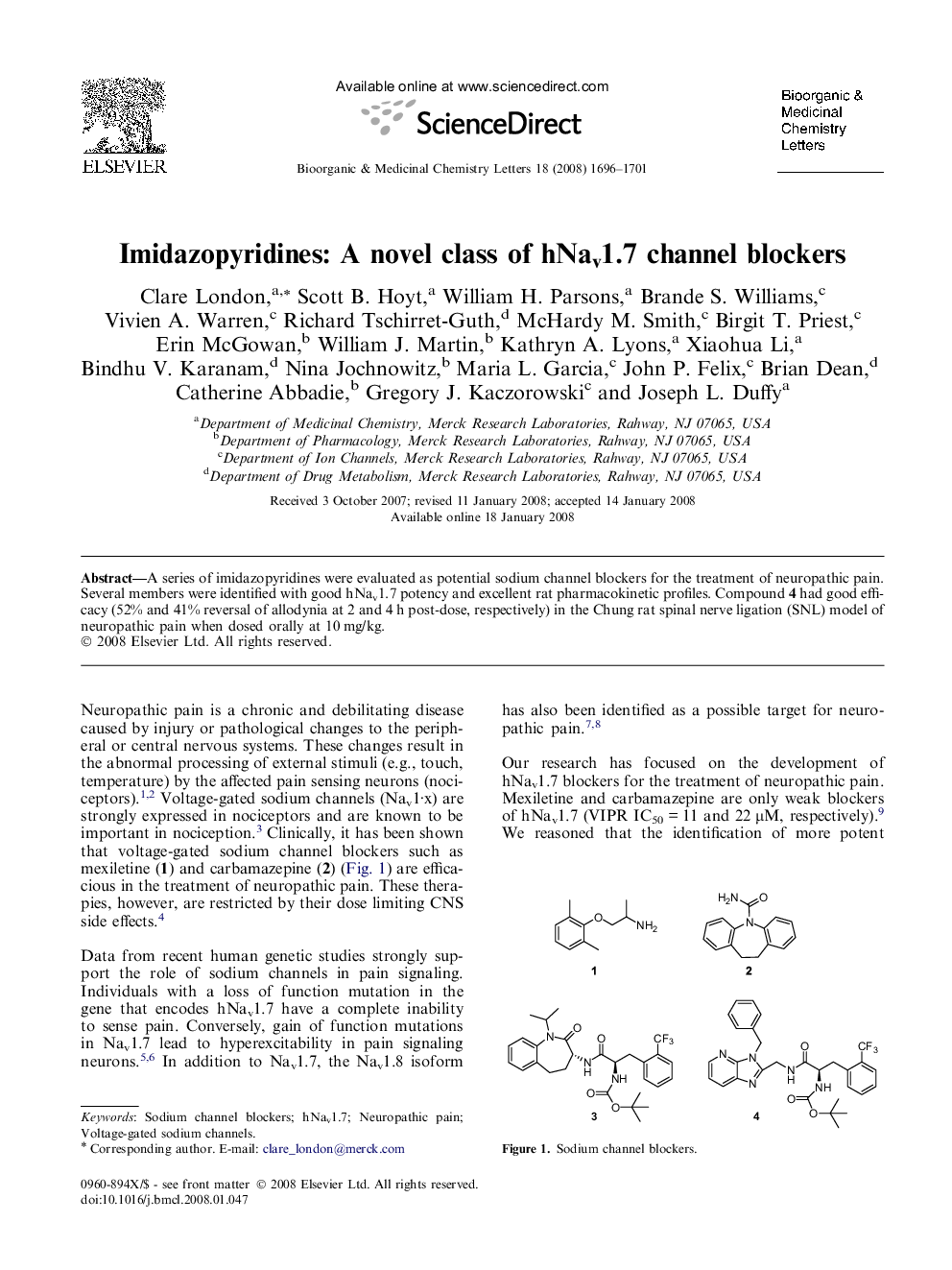 Imidazopyridines: A novel class of hNav1.7 channel blockers