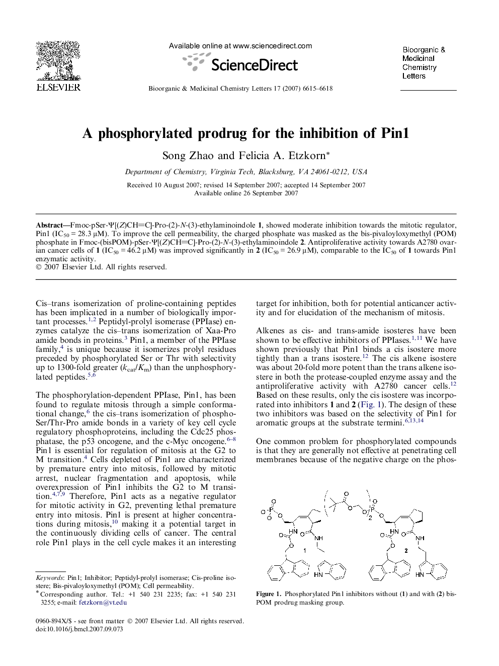 A phosphorylated prodrug for the inhibition of Pin1