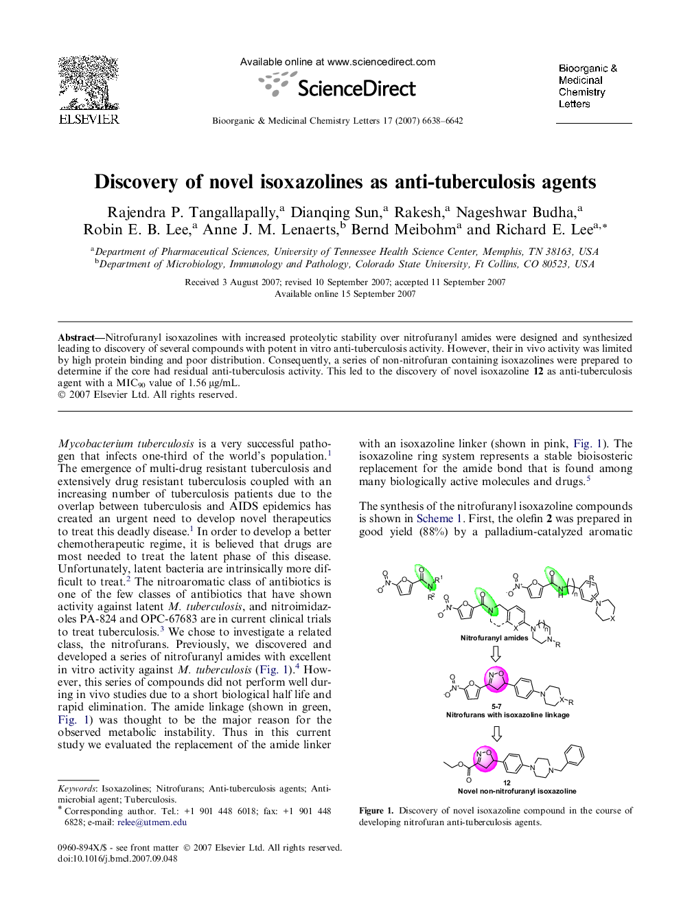 Discovery of novel isoxazolines as anti-tuberculosis agents