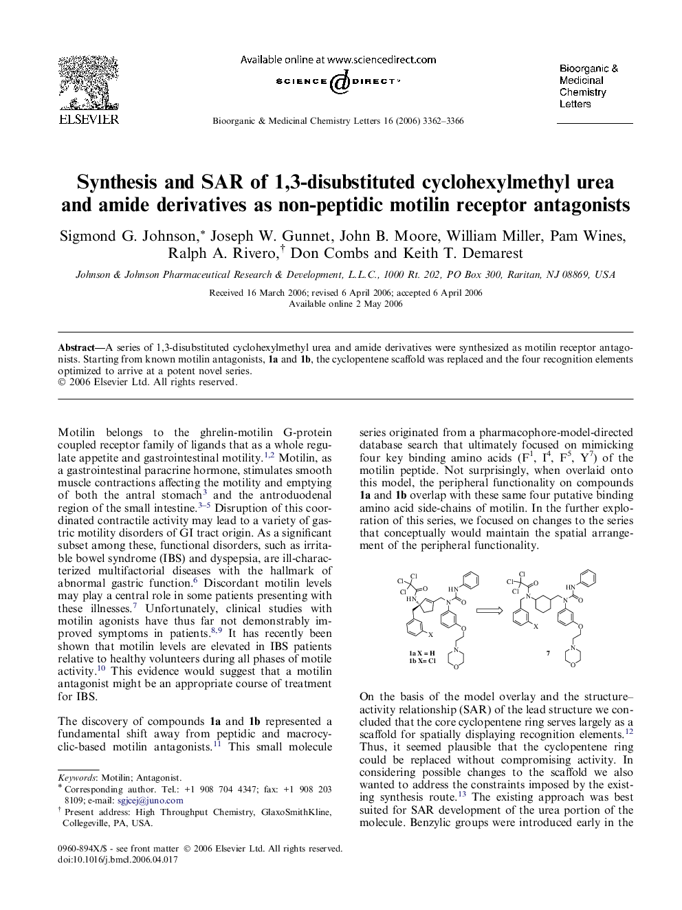 Synthesis and SAR of 1,3-disubstituted cyclohexylmethyl urea and amide derivatives as non-peptidic motilin receptor antagonists