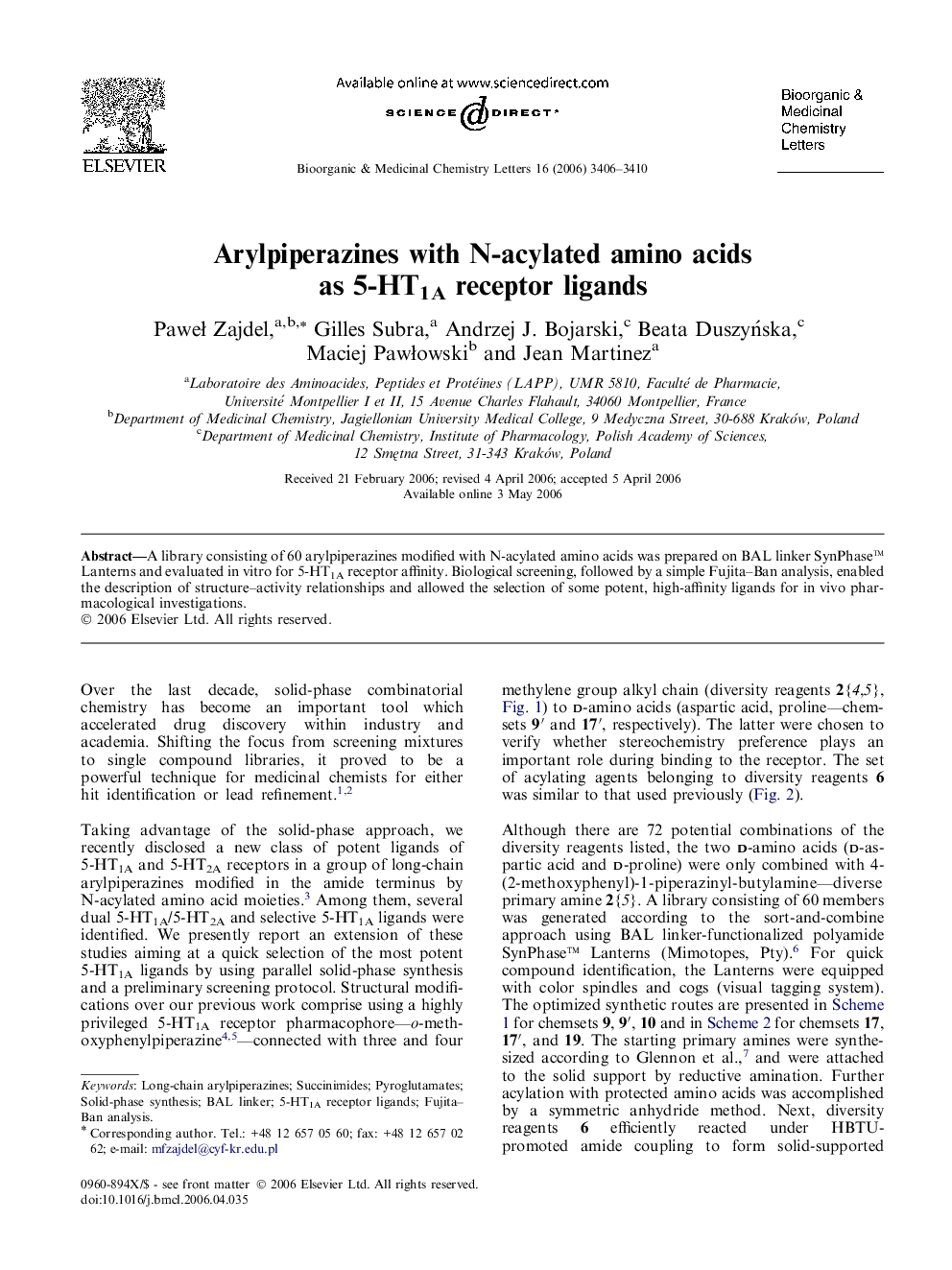 Arylpiperazines with N-acylated amino acids as 5-HT1A receptor ligands