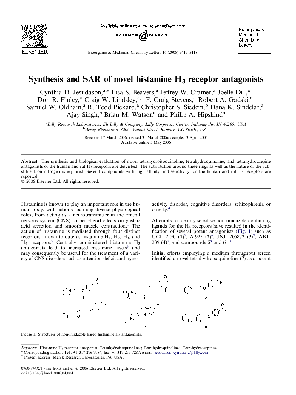 Synthesis and SAR of novel histamine H3 receptor antagonists