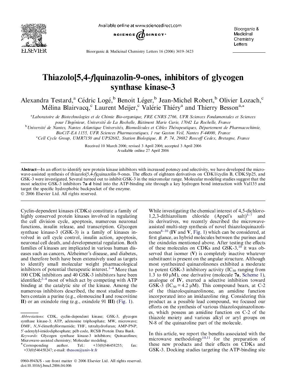 Thiazolo[5,4-f]quinazolin-9-ones, inhibitors of glycogen synthase kinase-3