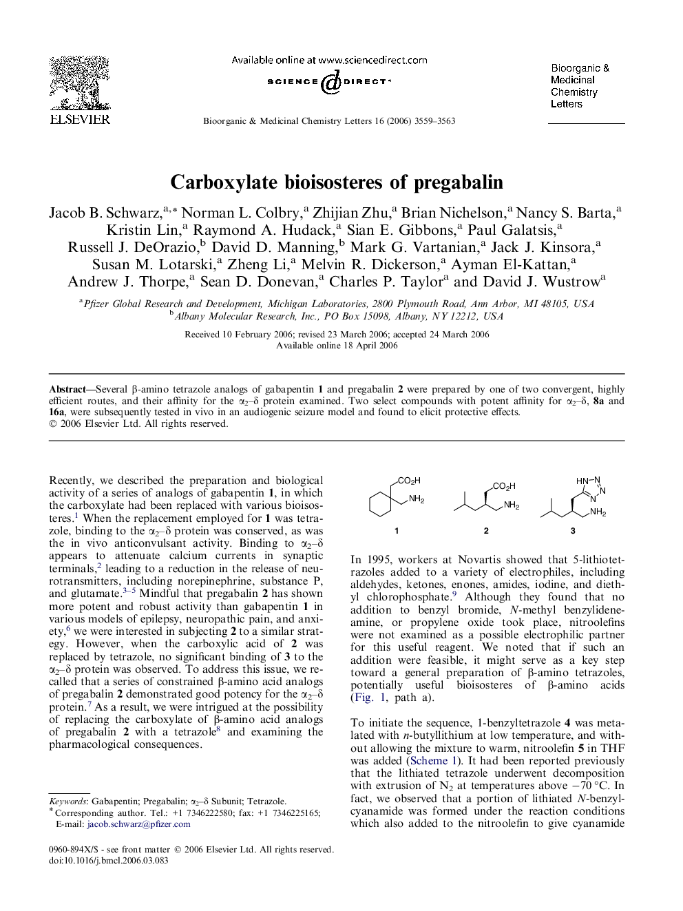 Carboxylate bioisosteres of pregabalin