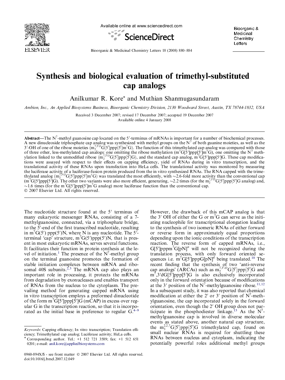 Synthesis and biological evaluation of trimethyl-substituted cap analogs
