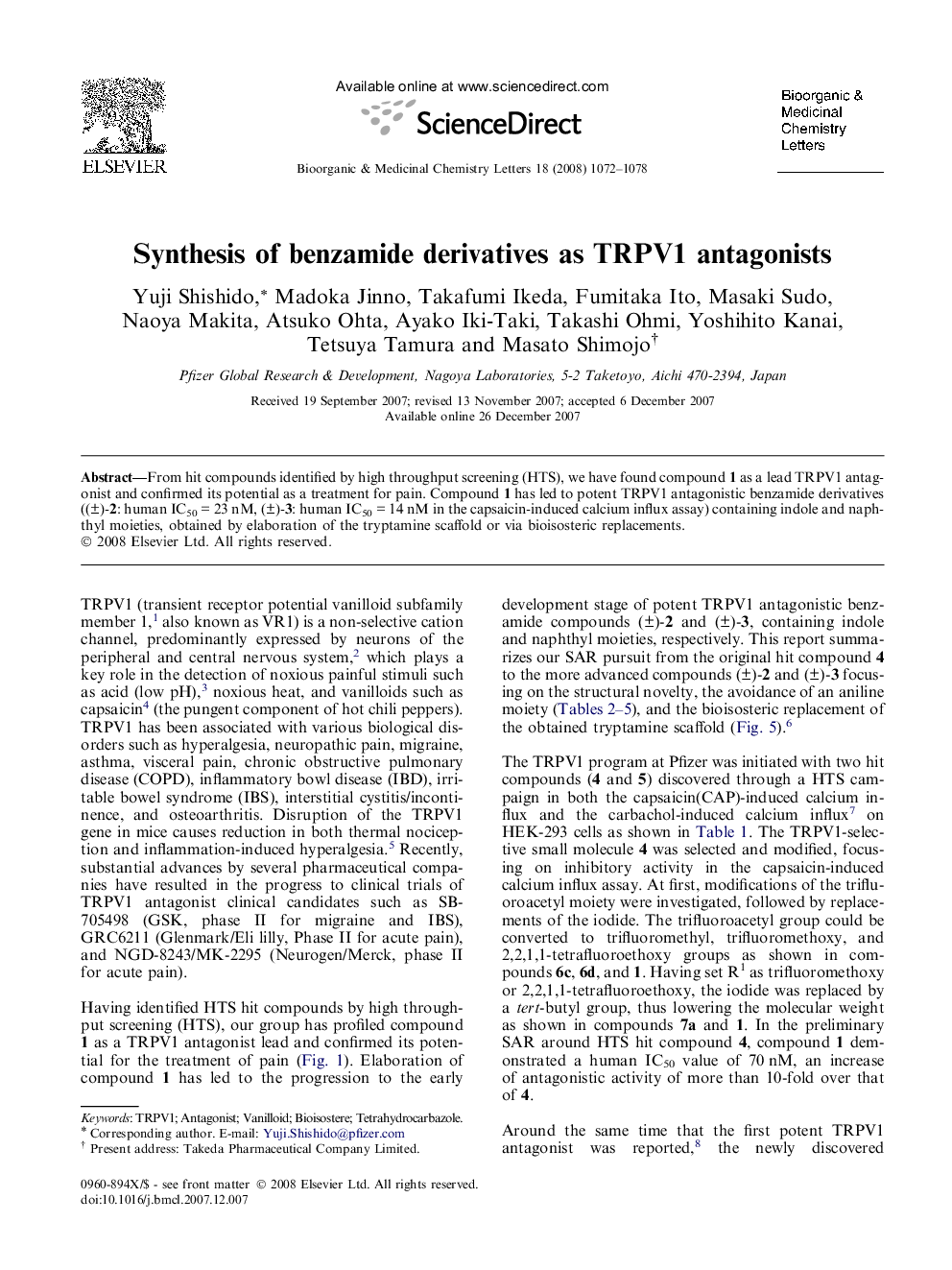 Synthesis of benzamide derivatives as TRPV1 antagonists