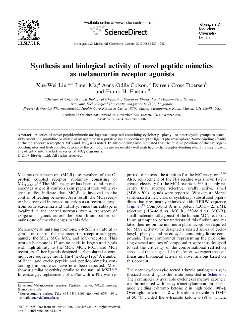 Synthesis and biological activity of novel peptide mimetics as melanocortin receptor agonists