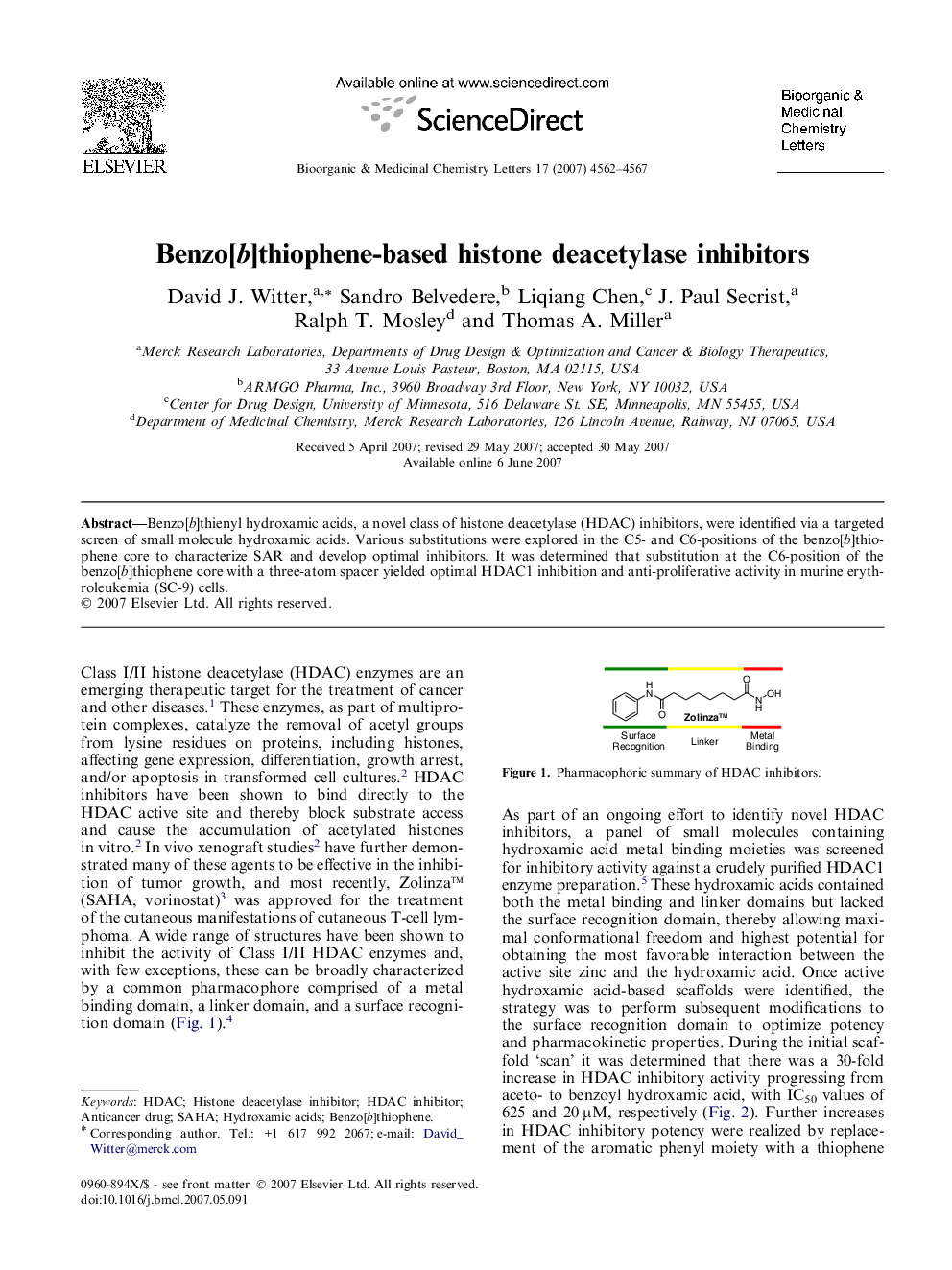 Benzo[b]thiophene-based histone deacetylase inhibitors
